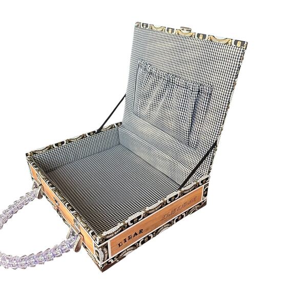 Vintage Handmade Cigar Box Purse Beaded Handle Dancing Couple Braciano Box Bag - Picture 2 of 11